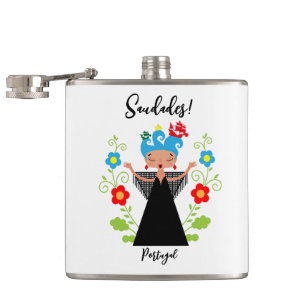 Fado woman singer with Portuguese caravel ships  Hip Flask