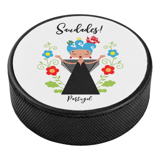 Fado woman singer with Portuguese caravel ships   Hockey Puck (3/4)