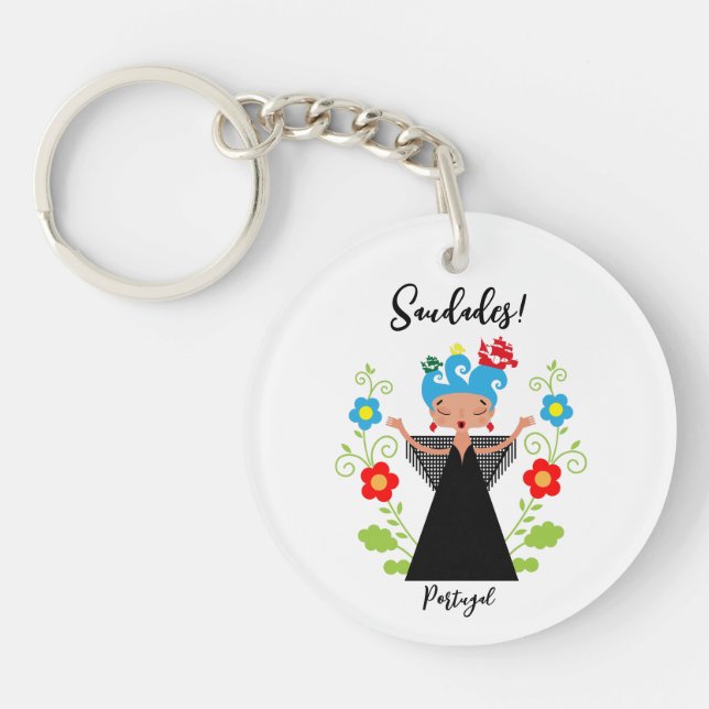 Fado woman singer with Portuguese caravel ships  Key Ring (Front)