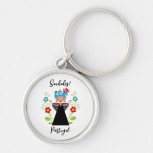 Fado woman singer with Portuguese caravel ships  Key Ring