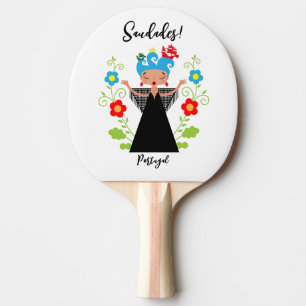 Fado woman singer with Portuguese caravel ships Ping Pong Paddle
