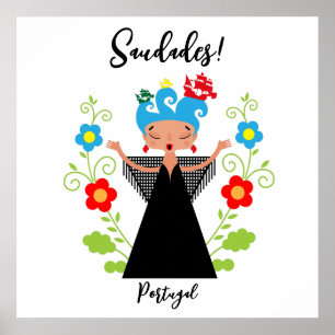 Fado woman singer with Portuguese caravel ships  Poster