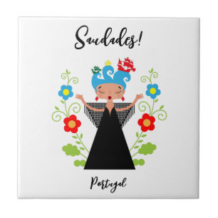 Fado woman singer with Portuguese caravel ships  Tile