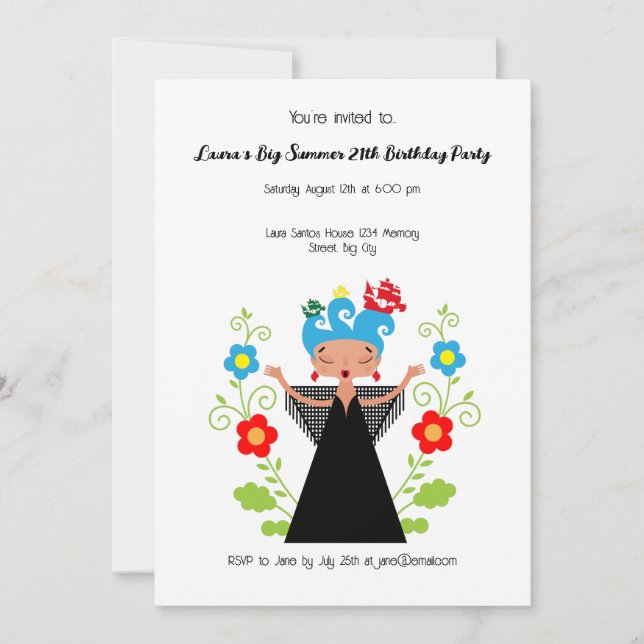 Fado woman singer with ships Birthday Party Invitation (Front)
