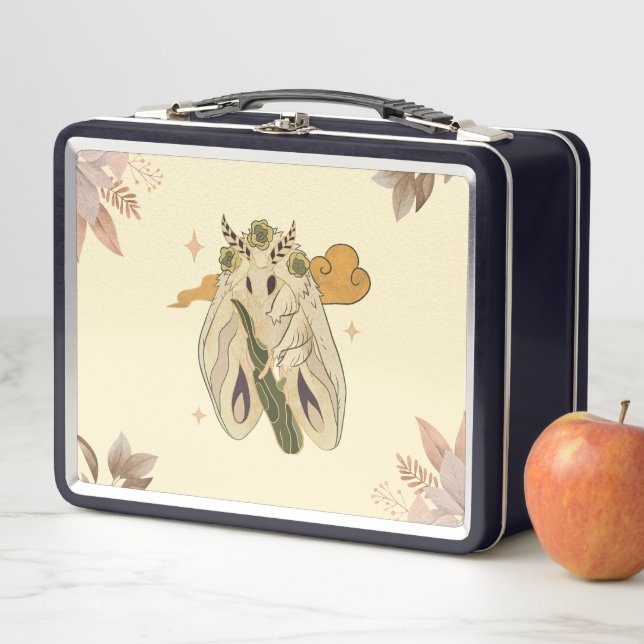 Fae Beige Graphic Art, Mystical Moth Metal Lunch Box (In Situ)
