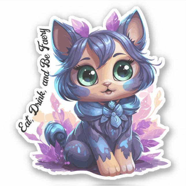 Fae Cat Sticker - "Eat, Drink, and Be Faery" (Front)