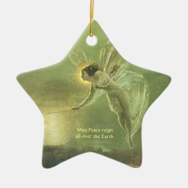 Fae - Fairy Angle Star shape Christmas Ornemant Ceramic Tree Decoration (Front)