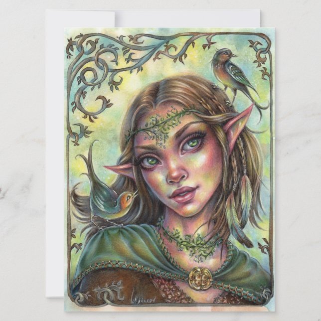 Fae Messengers Art Card Elf Fantasy Forest Female (Front)