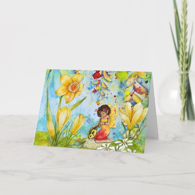 Faerie Daffodil Fae Pagan Greeting Card (Front)