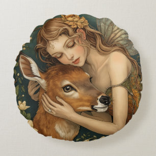 Faerie Embrace-Nature's tender heart Round Cushion