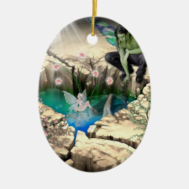 Faerie in Elven Pond Ceramic Tree Decoration (Front)
