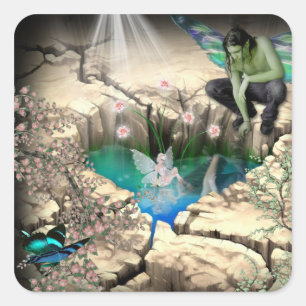 Faerie in Elven Pond Square Sticker