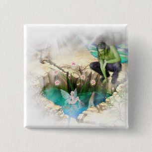 Faerie in Elven Pond Vignette 15 Cm Square Badge