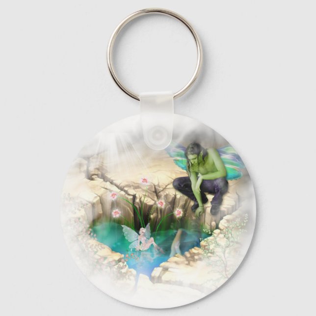 Faerie in Elven Pond Vignette Key Ring (Front)