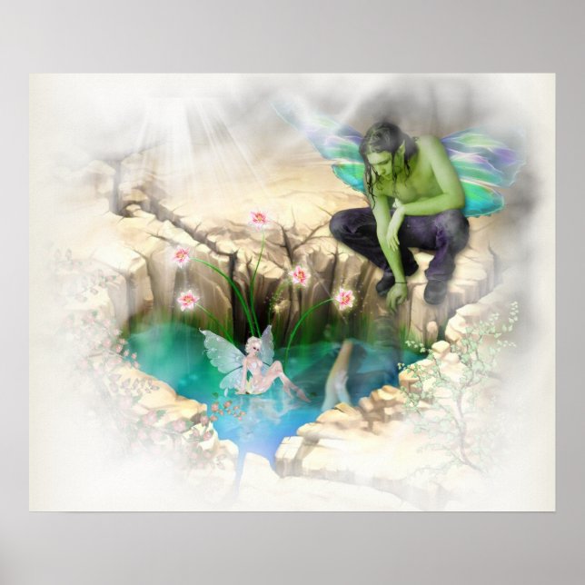 Faerie in Elven Pond Vignette Poster (Front)