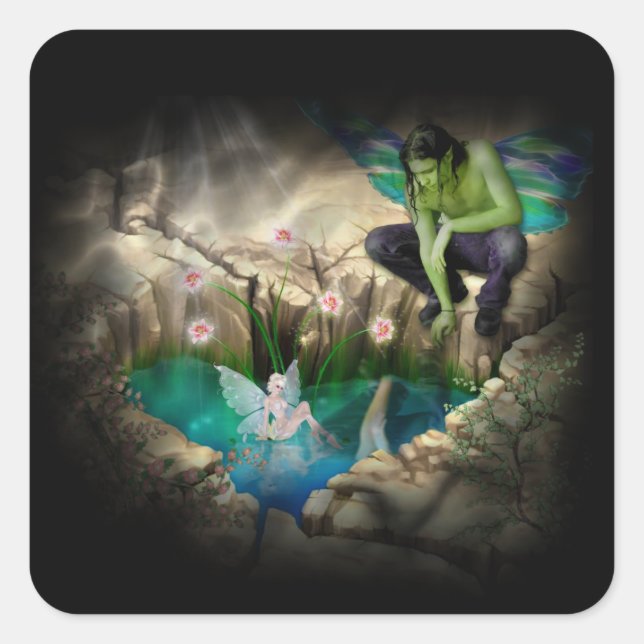 Faerie in Elven Pond Vignette Square Sticker (Front)