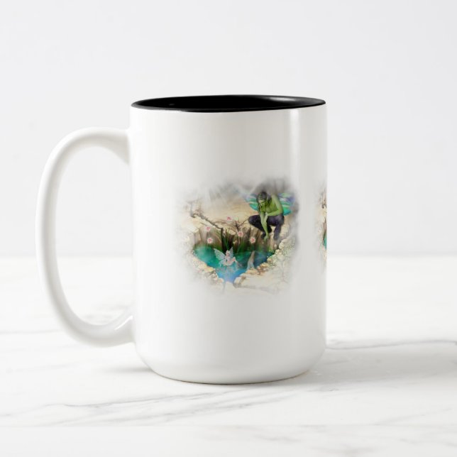 Faerie in Elven Pond Vignette Two-Tone Coffee Mug (Left)