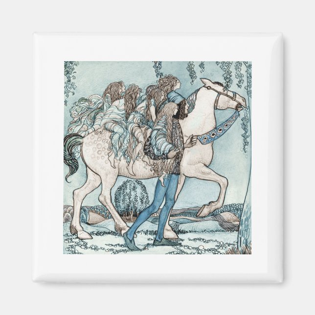 Faeries on White Horse Magnet (Front)