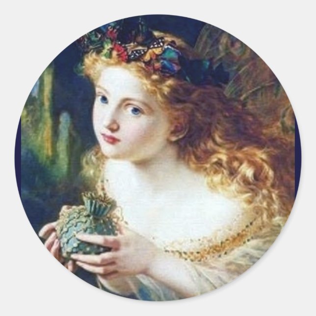 faery pixie magic fairy tale fantasy pretty girl classic round sticker (Front)