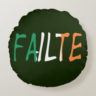 Failte overlaid on Irish Flag tpcn Round Cushion