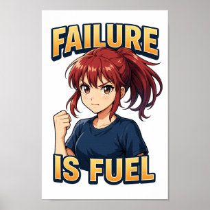 FAILURE IS FUEL - High-Gloss 3D Anime Girl Art for Poster