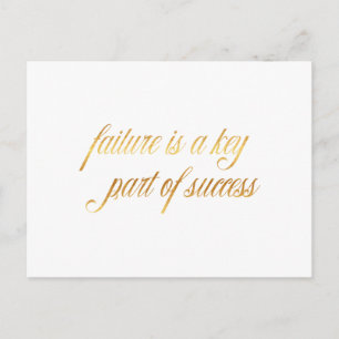 Failure Success Quote Gold Faux Foil Inspirational Postcard