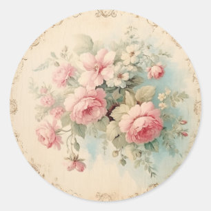 Faint Ephemera, Pink Shabby Chic Classic Round Sticker