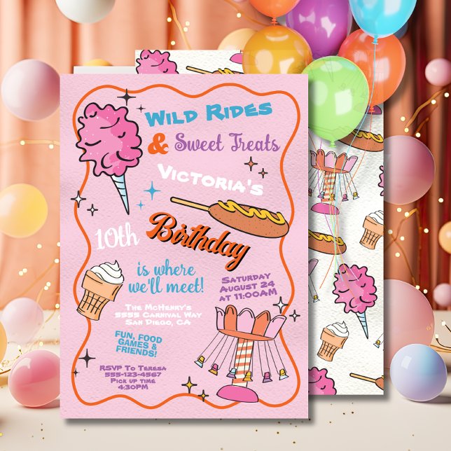 Fair Carnival Amusement park Circus Birthday Pink Invitation (Creator Uploaded)