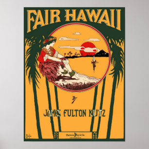 Fair Hawaii Vintage Sheet Music Cover Poster