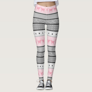 Fair Isle Cat Pattern, Grey & Pink Leggings