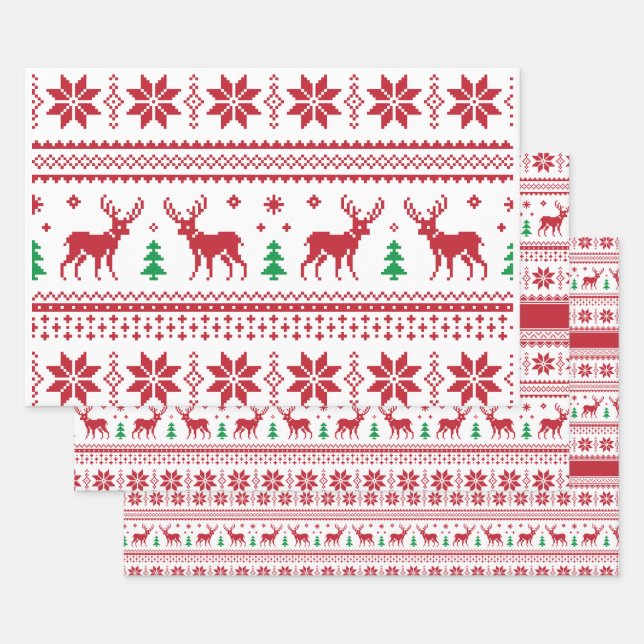 Fair Isle Christmas Design Wrapping Paper Sets (Set)