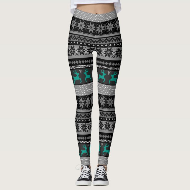 Fair Isle (customisable colour reindeer) Leggings (Front)