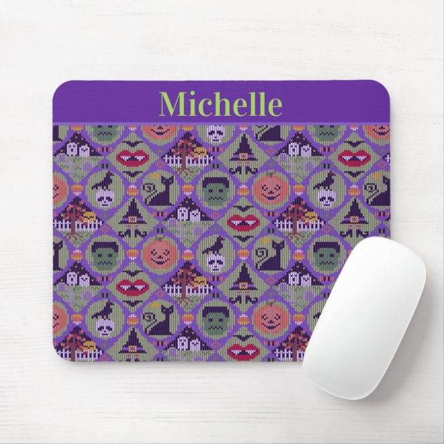 Fair Isle Cute Halloween Knitted Sweater Pattern Mouse Mat (With Mouse)