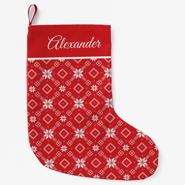 Fair Isle Floral Pattern Red Small Christmas Stocking (Front)
