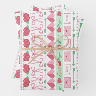 Fair Isle Inspired Pink and Green Valentine’s Day Wrapping Paper Sheet