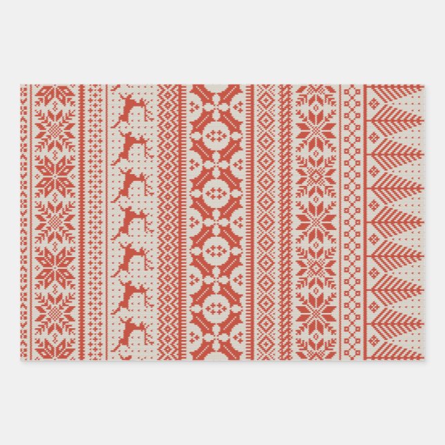Fair Isle Knit Sweater Wrapping Paper Sheet (Front)