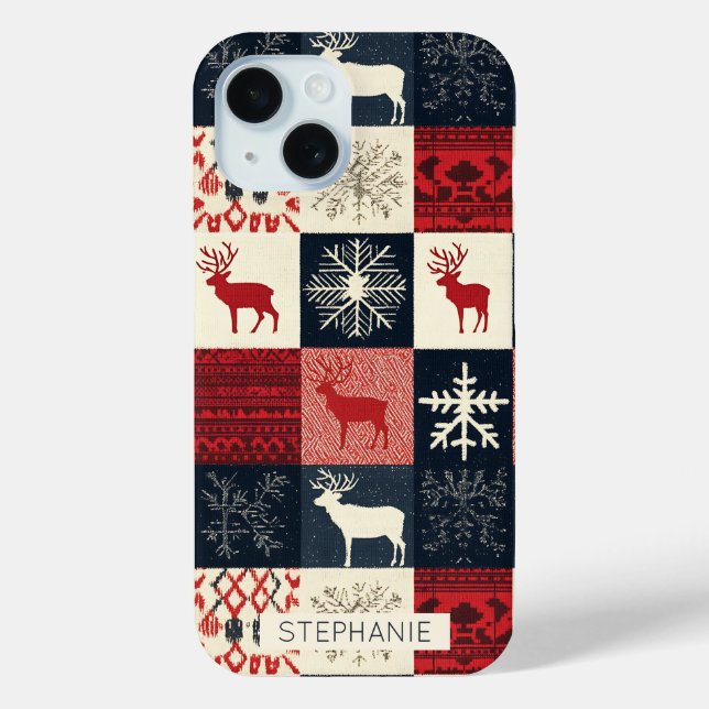 Fair Isle Knitted Patchwork | Holiday Reindeer Case-Mate iPhone Case (Back)