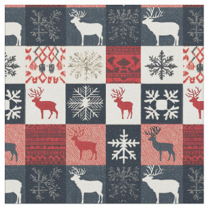 Fair Isle Knitted Patchwork   Holiday Reindeer Fabric