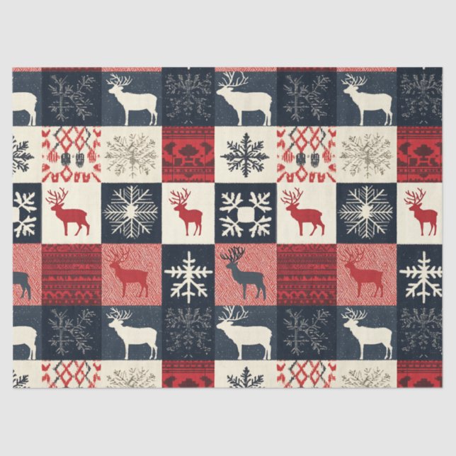 Fair Isle Knitted Patchwork | Holiday Reindeer Tissue Paper (Front)