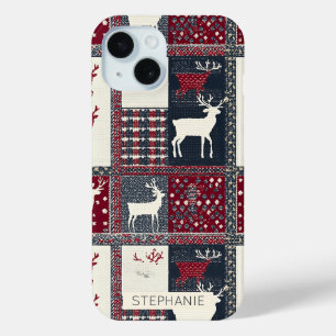 Fair Isle Knitted Patchwork Rustic Reindeer (2) iPhone 15 Case