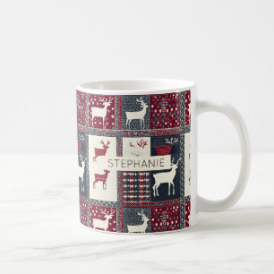 Fair Isle Knitted Patchwork Rustic Reindeer (2) Coffee Mug