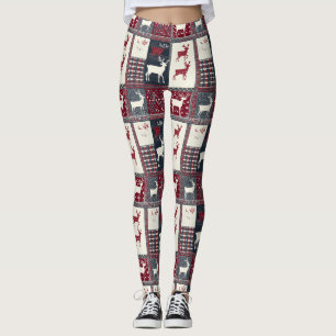 Fair Isle Knitted Patchwork   Rustic Reindeer (2) Leggings