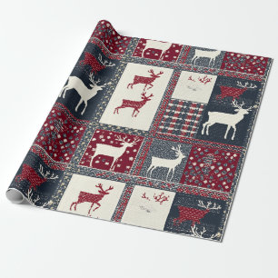Fair Isle Knitted Patchwork Rustic Reindeer (2) Wrapping Paper
