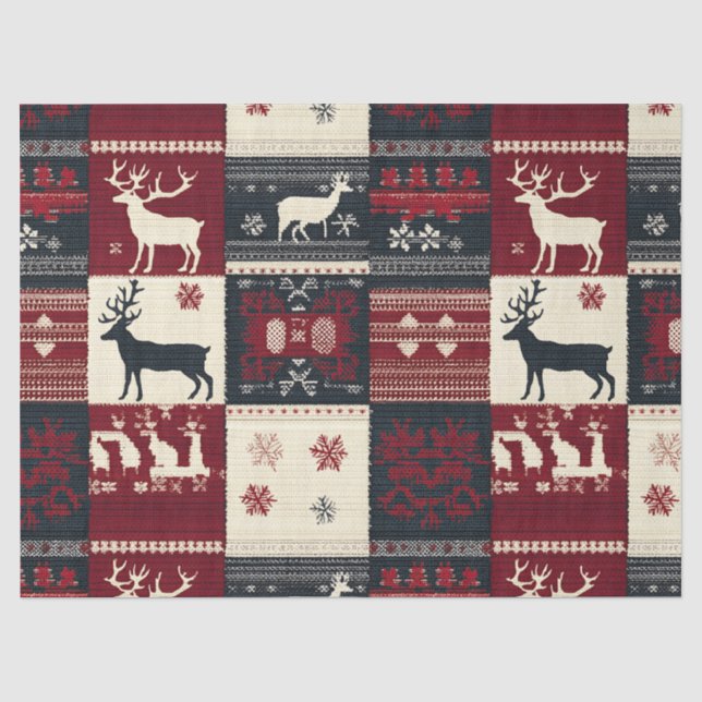 Fair Isle Knitted Patchwork | Rustic Reindeer Tissue Paper (Front)