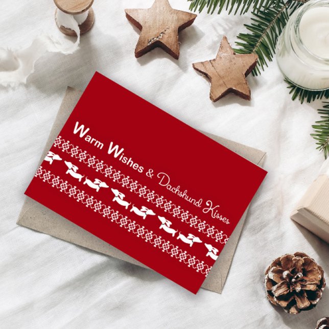 Fair Isle Ugly Sweater Dachshund Christmas Card (Warm wishes & Dachshund Kisses Christmas Card)