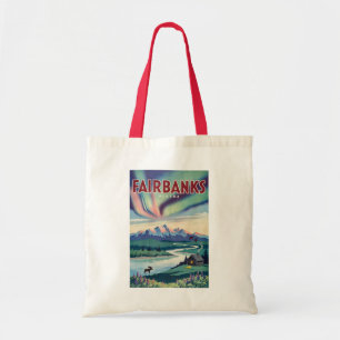 Fairbanks Alaska Northern Lights Illustration Tote Bag