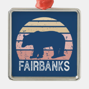 Fairbanks Alaska Retro Bear Metal Tree Decoration
