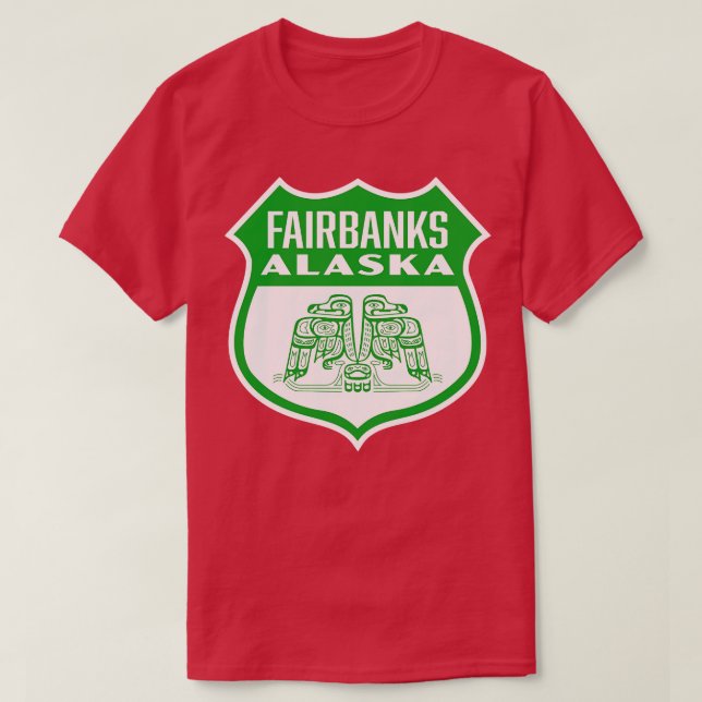 Fairbanks Alaska Retro Bird Shield Green T-Shirt (Design Front)