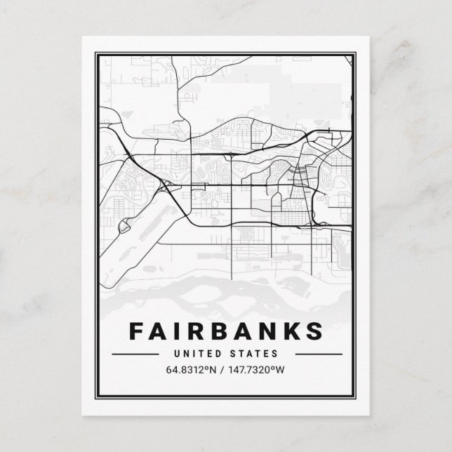 Fairbanks Alaska USA Travel City Map Postcard (Front)