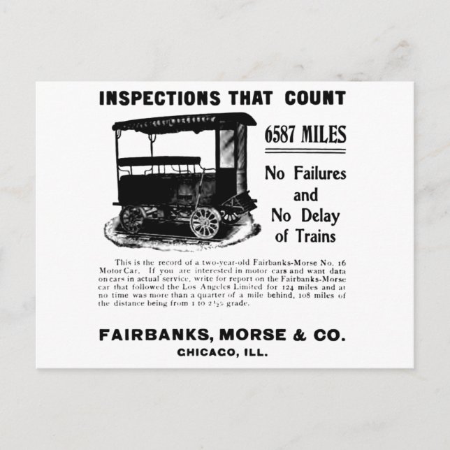 Fairbanks Morse Track Inspection MotorCar Postcard (Front)
